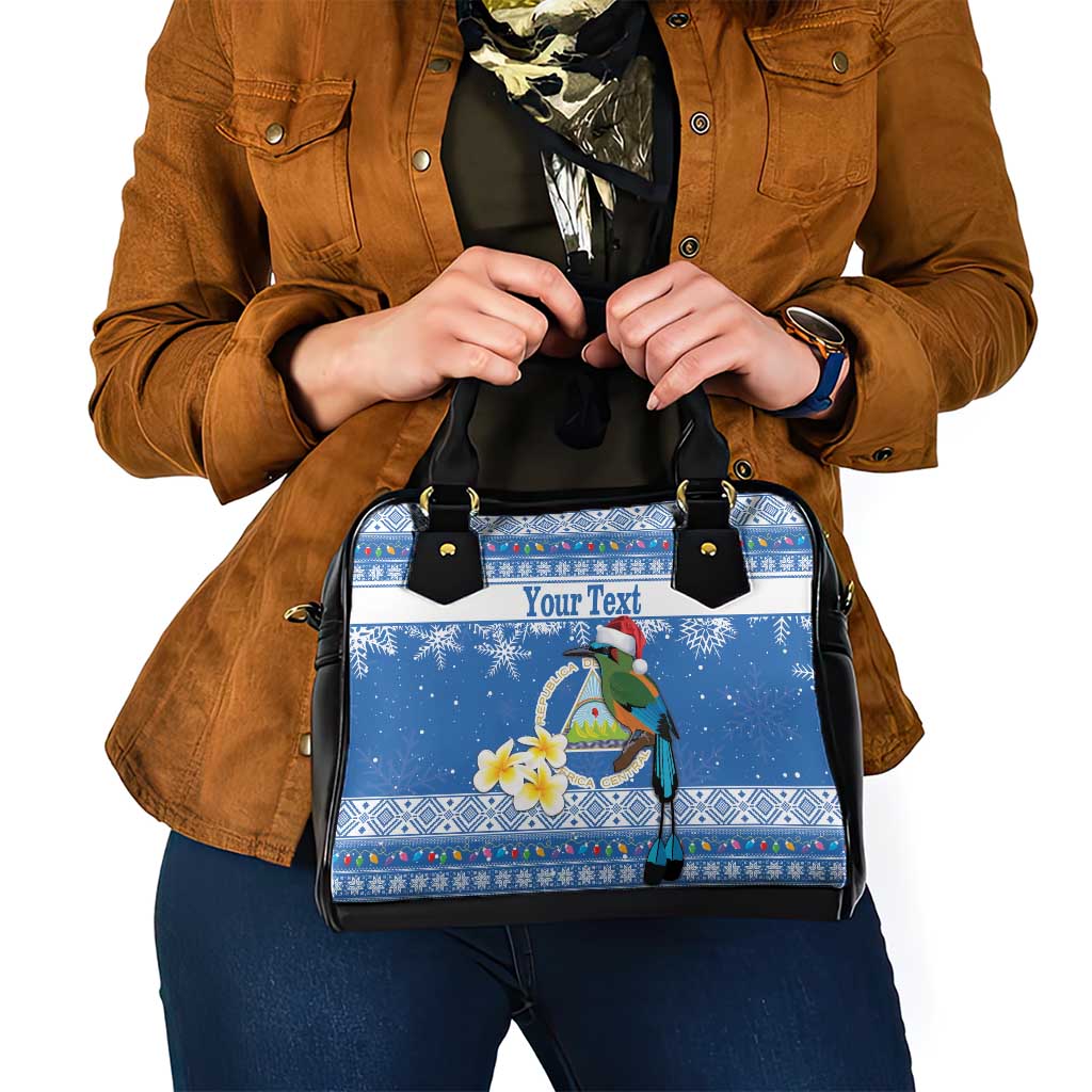 Personalized Nicaragua Christmas Shoulder Handbag Turquoise-Browed Motmot With Coat Of Arms