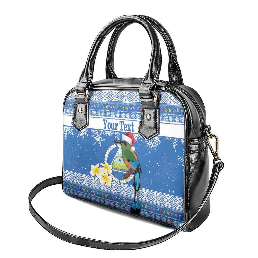 Personalized Nicaragua Christmas Shoulder Handbag Turquoise-Browed Motmot With Coat Of Arms