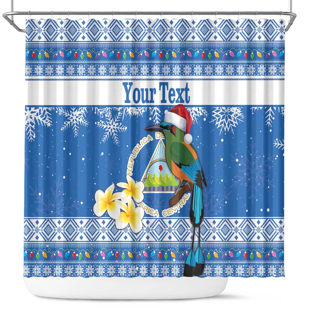 Personalized Nicaragua Christmas Shower Curtain Turquoise-Browed Motmot With Coat Of Arms