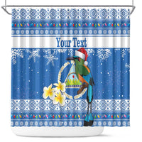 Personalized Nicaragua Christmas Shower Curtain Turquoise-Browed Motmot With Coat Of Arms