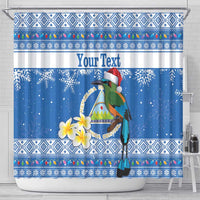 Personalized Nicaragua Christmas Shower Curtain Turquoise-Browed Motmot With Coat Of Arms