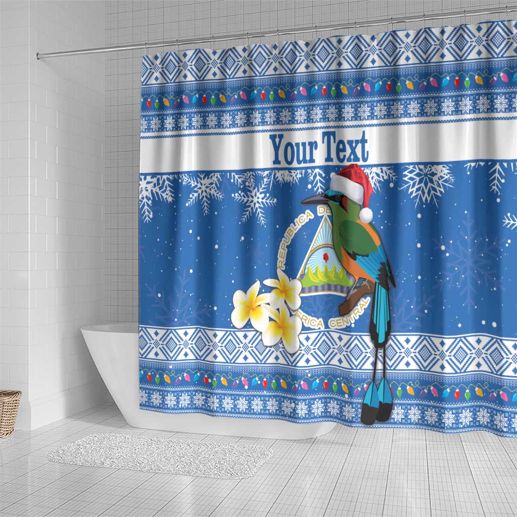 Personalized Nicaragua Christmas Shower Curtain Turquoise-Browed Motmot With Coat Of Arms