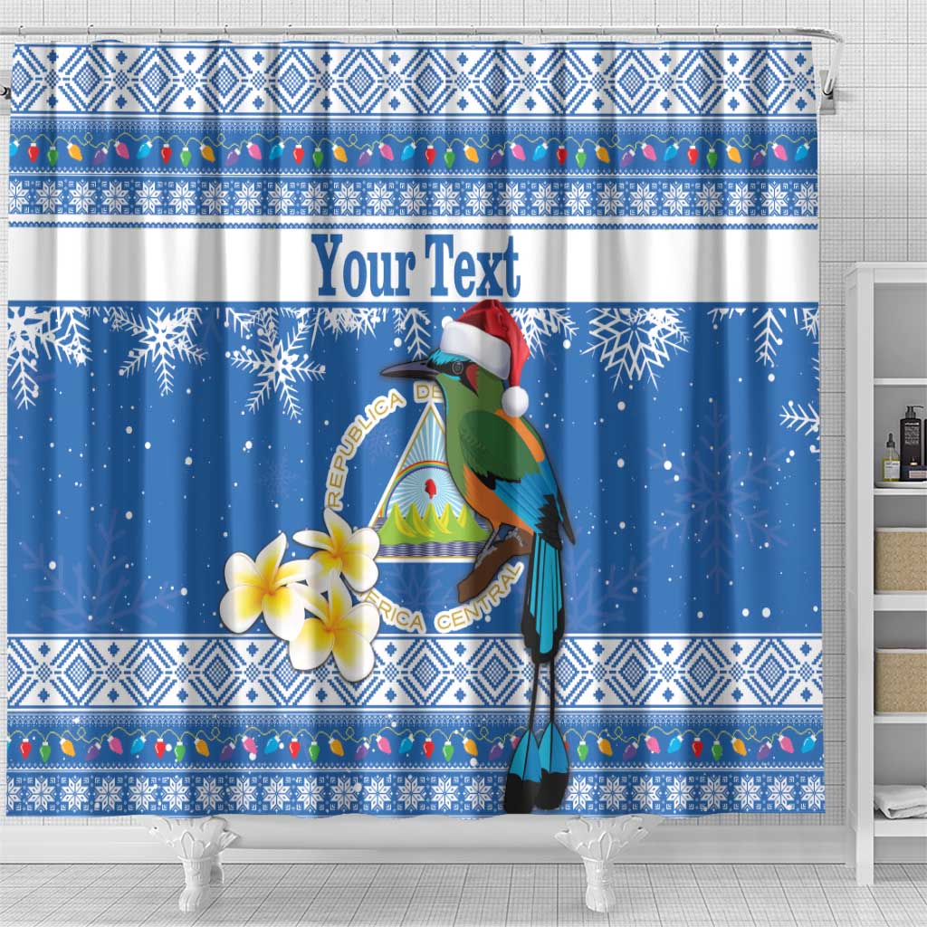 Personalized Nicaragua Christmas Shower Curtain Turquoise-Browed Motmot With Coat Of Arms