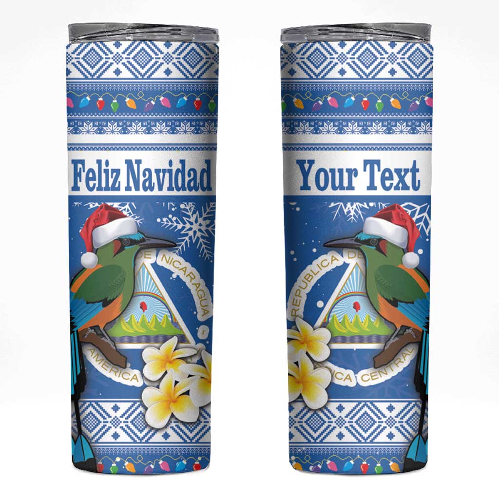 Personalized Nicaragua Christmas Skinny Tumbler Turquoise-Browed Motmot With Coat Of Arms - Wonder Print Shop
