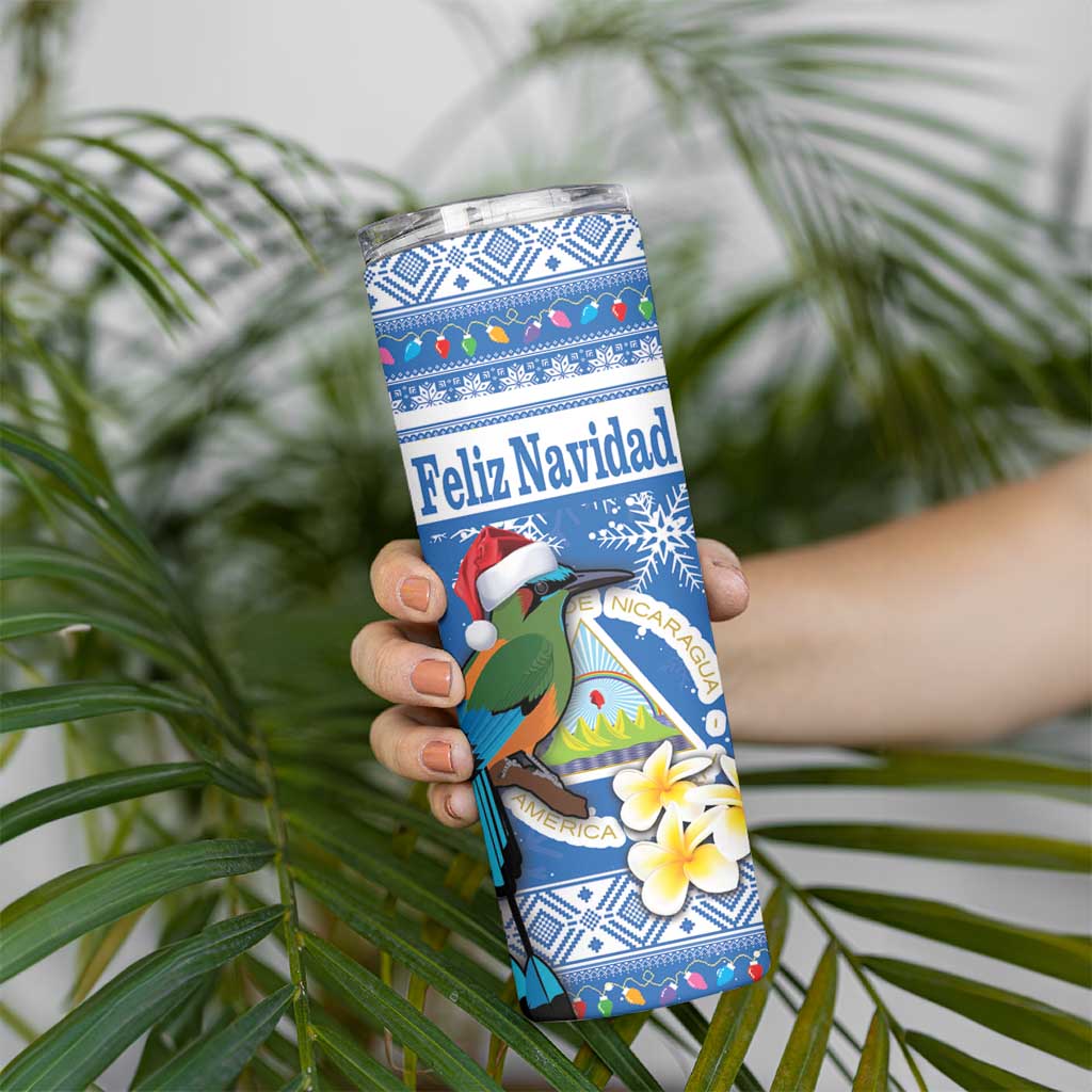 Personalized Nicaragua Christmas Skinny Tumbler Turquoise-Browed Motmot With Coat Of Arms - Wonder Print Shop