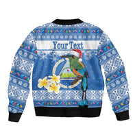 Personalized Nicaragua Christmas Sleeve Zip Bomber Jacket Turquoise-Browed Motmot With Coat Of Arms - Wonder Print Shop