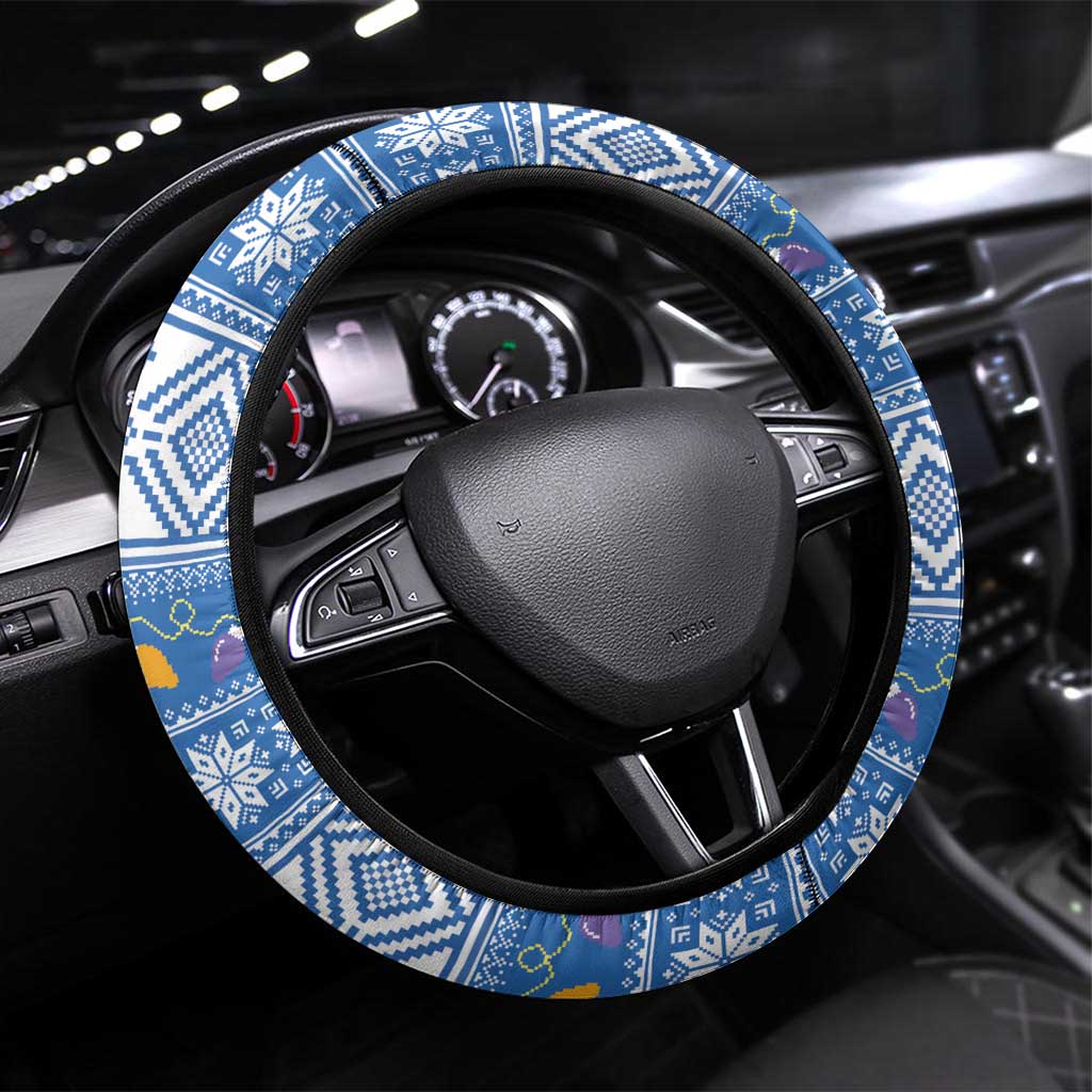 Nicaragua Christmas Steering Wheel Cover Turquoise-Browed Motmot With Coat Of Arms - Wonder Print Shop