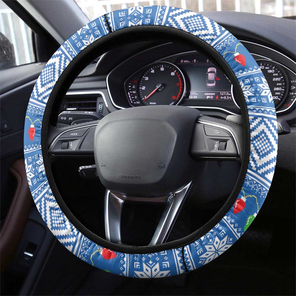 Nicaragua Christmas Steering Wheel Cover Turquoise-Browed Motmot With Coat Of Arms - Wonder Print Shop