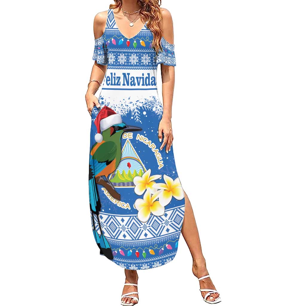 Personalized Nicaragua Christmas Summer Maxi Dress Turquoise-Browed Motmot With Coat Of Arms - Wonder Print Shop