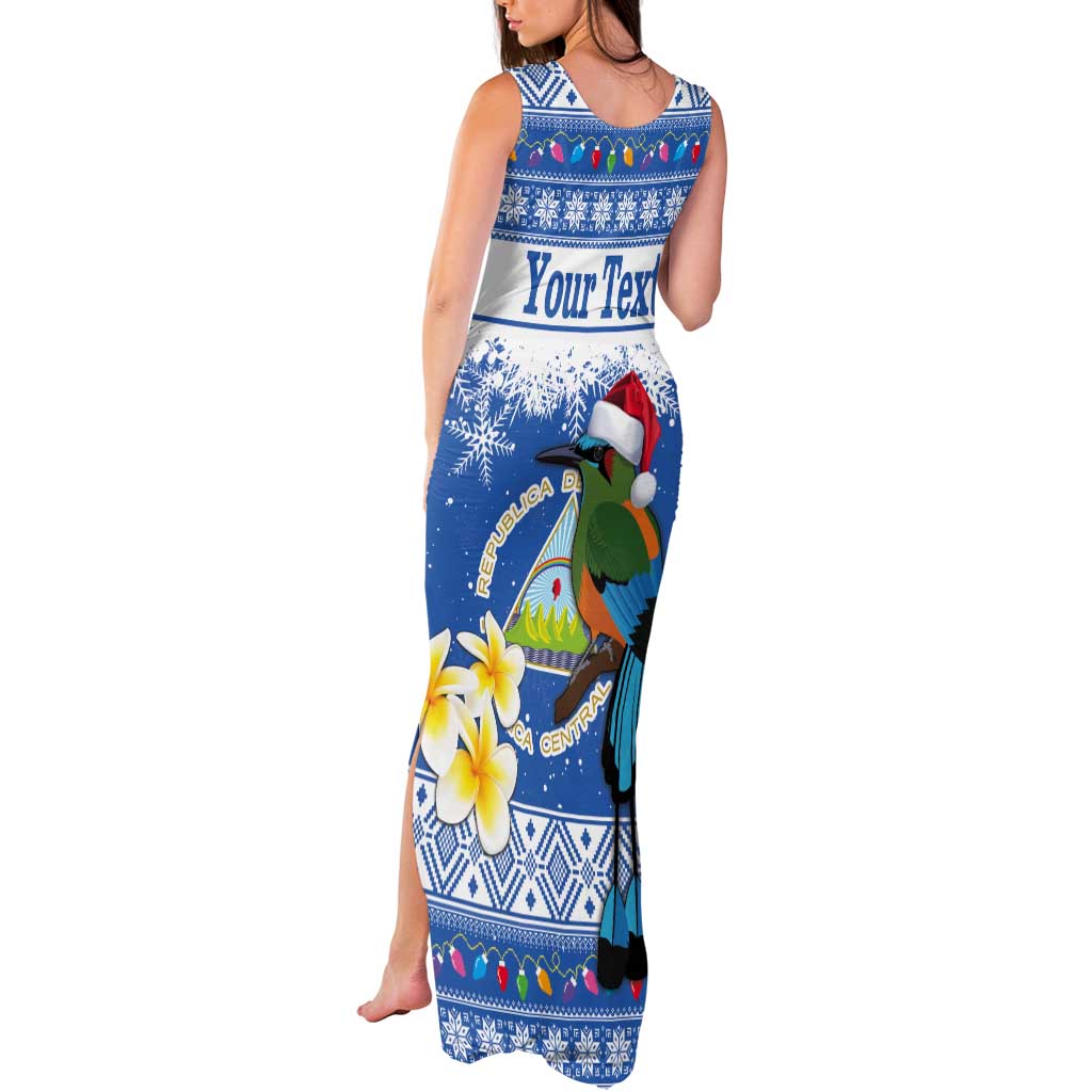 Personalized Nicaragua Christmas Tank Maxi Dress Turquoise-Browed Motmot With Coat Of Arms - Wonder Print Shop