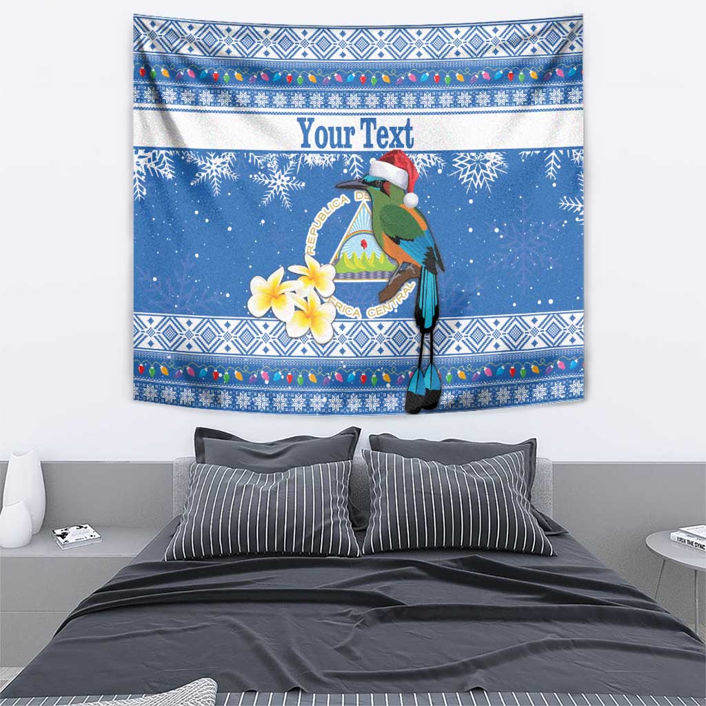 Personalized Nicaragua Christmas Tapestry Turquoise-Browed Motmot With Coat Of Arms - Wonder Print Shop