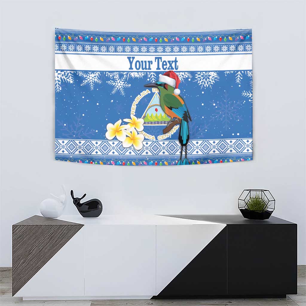 Personalized Nicaragua Christmas Tapestry Turquoise-Browed Motmot With Coat Of Arms - Wonder Print Shop