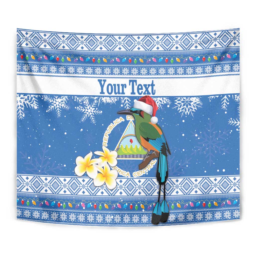 Personalized Nicaragua Christmas Tapestry Turquoise-Browed Motmot With Coat Of Arms - Wonder Print Shop
