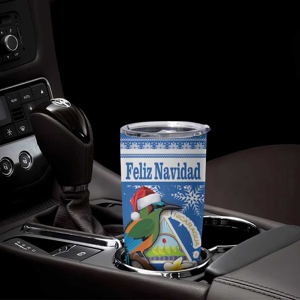 Personalized Nicaragua Christmas Tumbler Cup Turquoise-Browed Motmot With Coat Of Arms - Wonder Print Shop