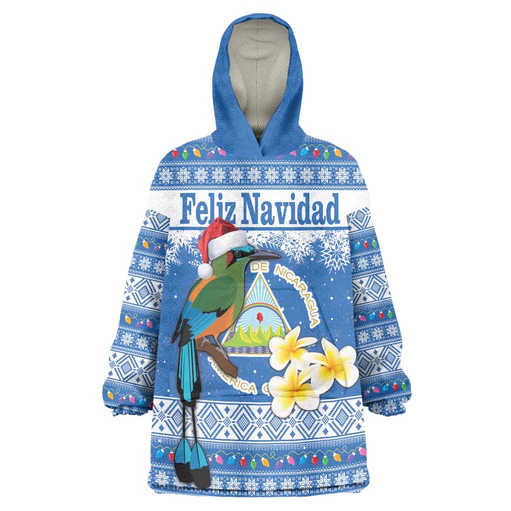 Personalized Nicaragua Christmas Wearable Blanket Hoodie Turquoise-Browed Motmot With Coat Of Arms - Wonder Print Shop