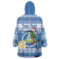 Personalized Nicaragua Christmas Wearable Blanket Hoodie Turquoise-Browed Motmot With Coat Of Arms - Wonder Print Shop