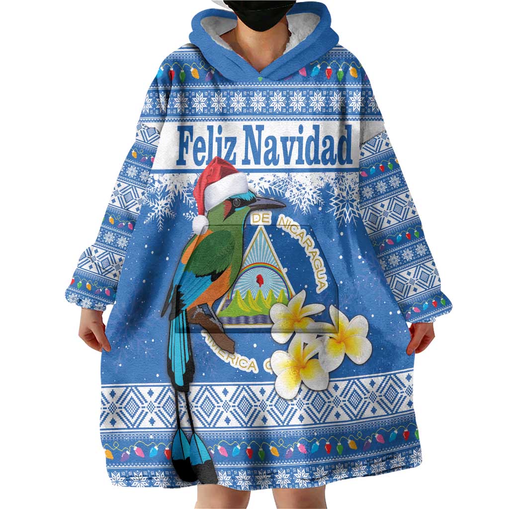 Personalized Nicaragua Christmas Wearable Blanket Hoodie Turquoise-Browed Motmot With Coat Of Arms - Wonder Print Shop