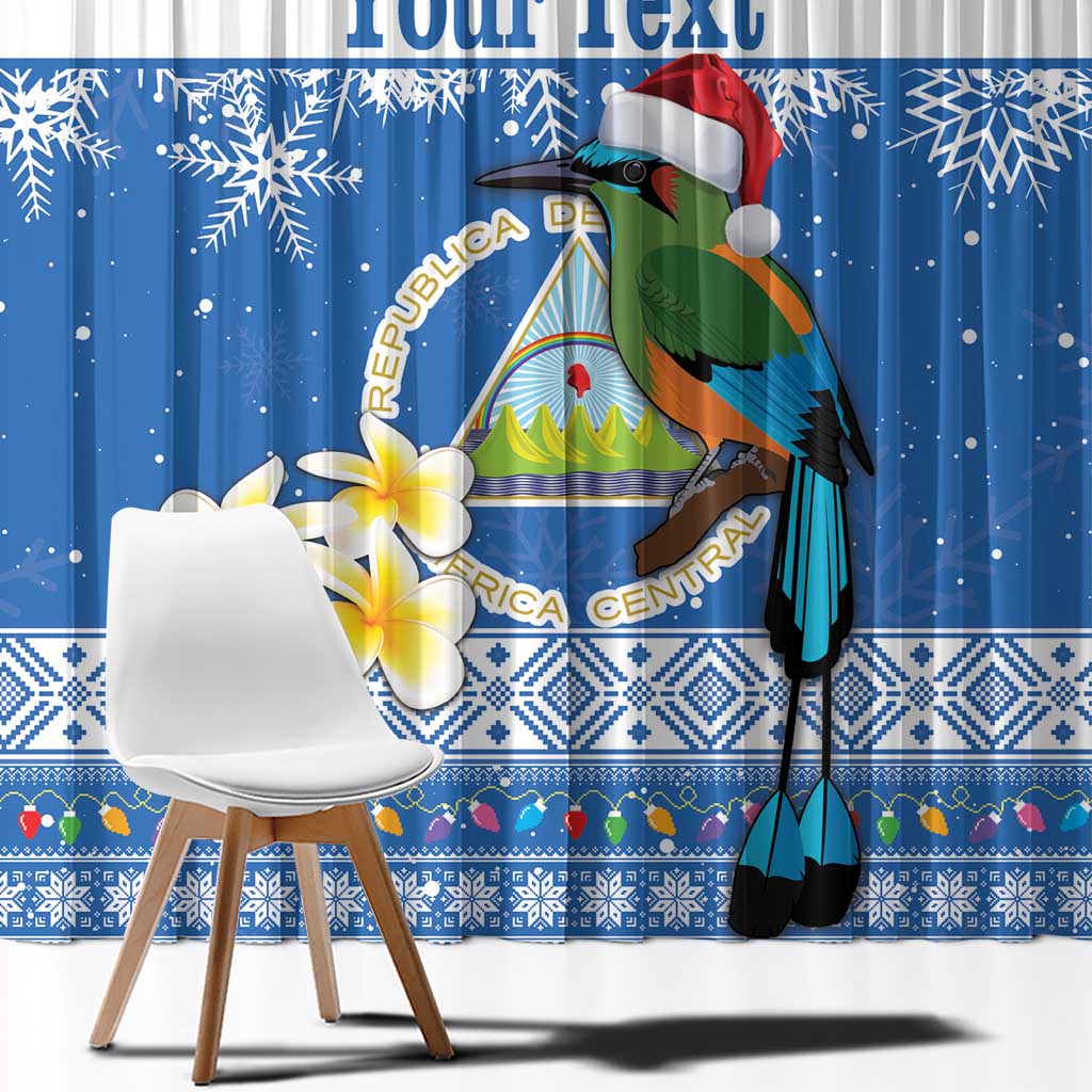 Personalized Nicaragua Christmas Window Curtain Turquoise-Browed Motmot With Coat Of Arms - Wonder Print Shop