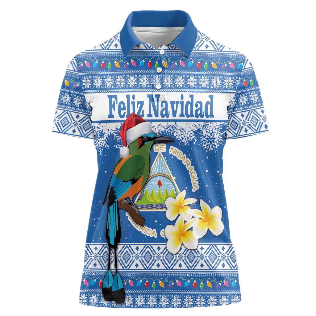 Personalized Nicaragua Christmas Women Polo Shirt Turquoise-Browed Motmot With Coat Of Arms - Wonder Print Shop