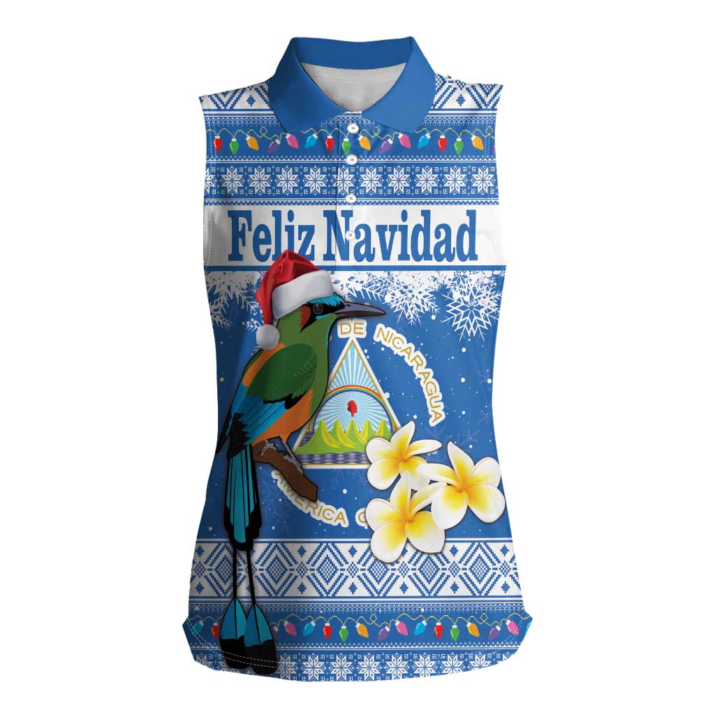 Personalized Nicaragua Christmas Women Sleeveless Polo Shirt Turquoise-Browed Motmot With Coat Of Arms - Wonder Print Shop