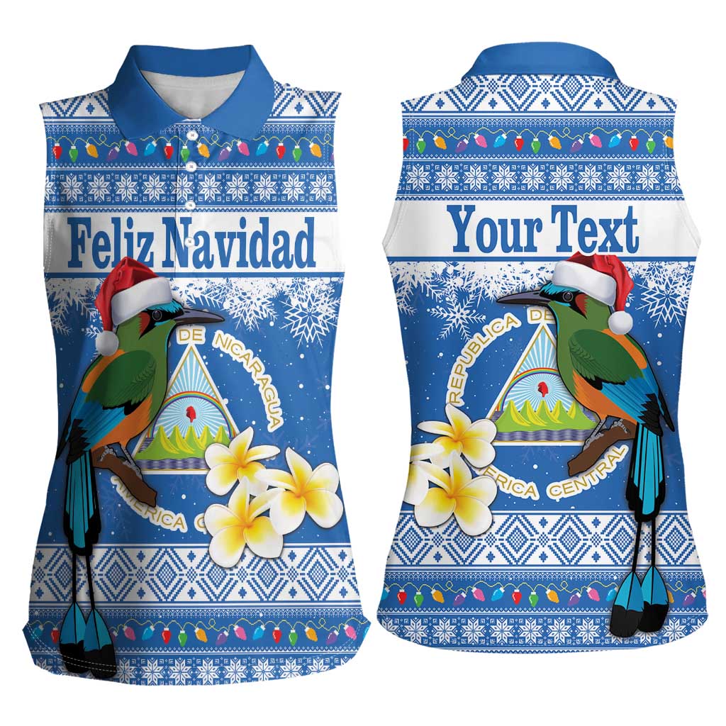 Personalized Nicaragua Christmas Women Sleeveless Polo Shirt Turquoise-Browed Motmot With Coat Of Arms - Wonder Print Shop