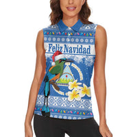 Personalized Nicaragua Christmas Women Sleeveless Polo Shirt Turquoise-Browed Motmot With Coat Of Arms - Wonder Print Shop
