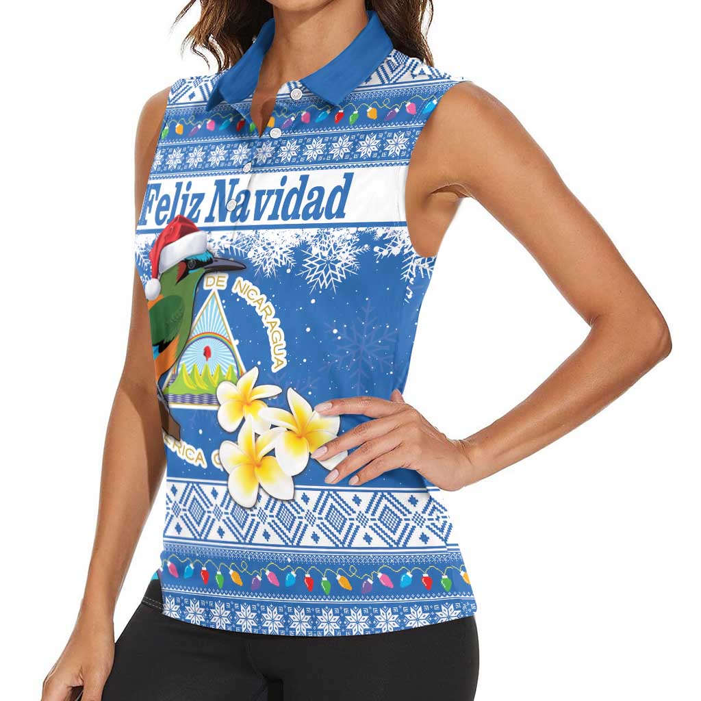 Personalized Nicaragua Christmas Women Sleeveless Polo Shirt Turquoise-Browed Motmot With Coat Of Arms - Wonder Print Shop