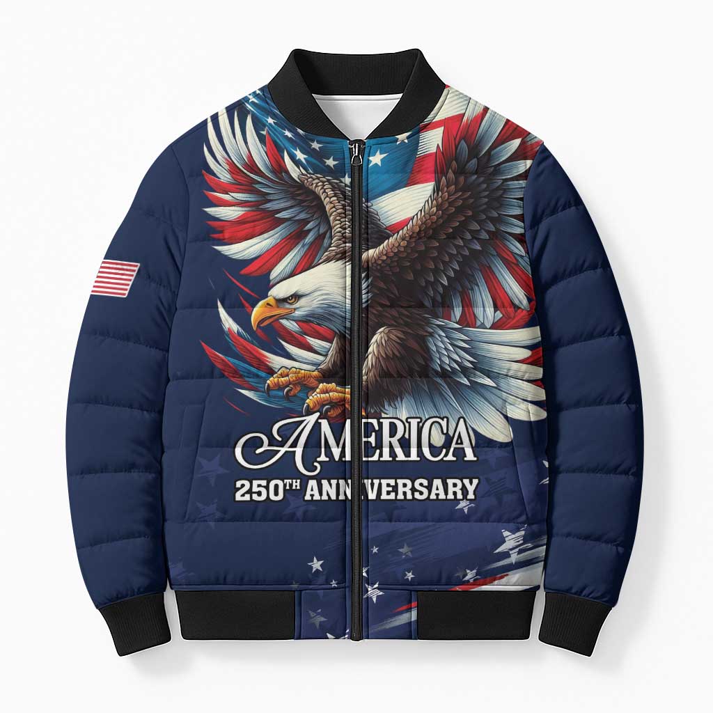 US Navy 250th Anniversary Bomber Puffer Jacket Proudly Served Veteran - Wonder Print Shop