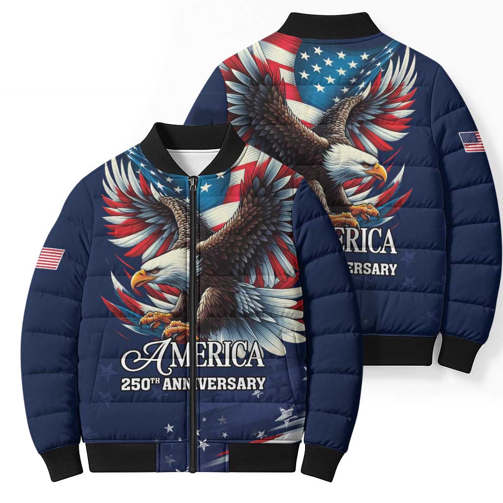US Navy 250th Anniversary Bomber Puffer Jacket Proudly Served Veteran - Wonder Print Shop