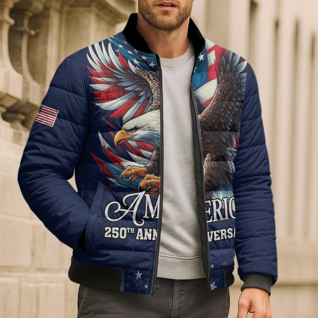 US Navy 250th Anniversary Bomber Puffer Jacket Proudly Served Veteran - Wonder Print Shop