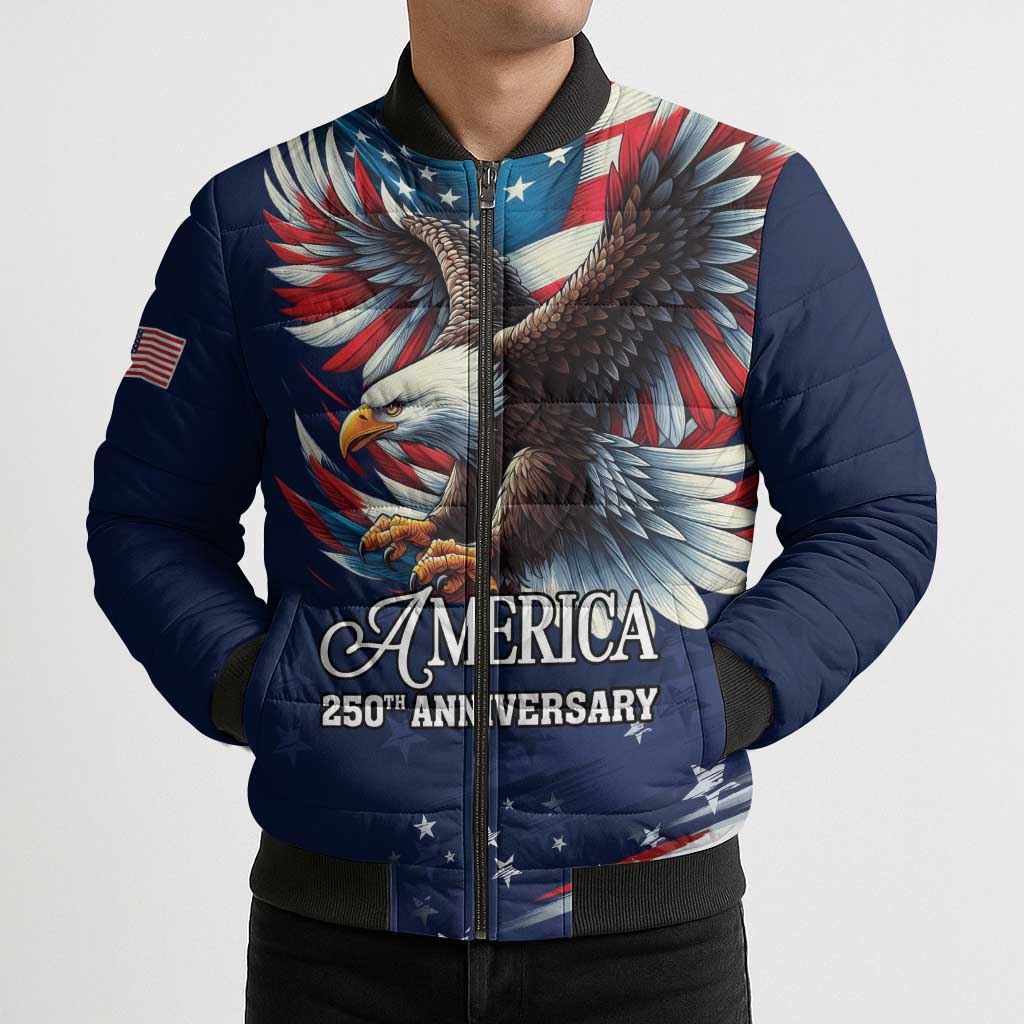 US Navy 250th Anniversary Bomber Puffer Jacket Proudly Served Veteran - Wonder Print Shop