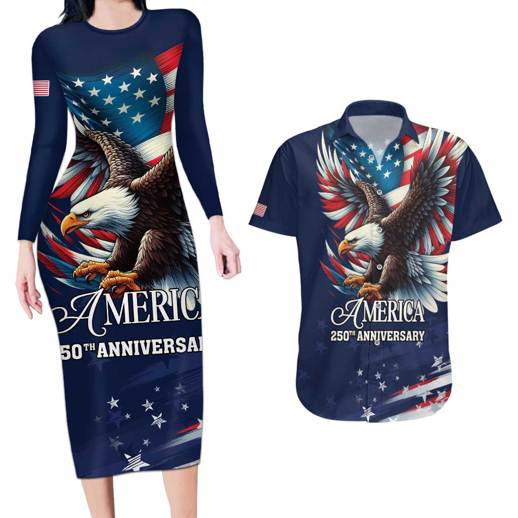 US Navy 250th Anniversary Couples Matching Long Sleeve Bodycon Dress and Hawaiian Shirt Proudly Served Veteran - Wonder Print Shop