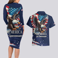 US Navy 250th Anniversary Couples Matching Long Sleeve Bodycon Dress and Hawaiian Shirt Proudly Served Veteran - Wonder Print Shop