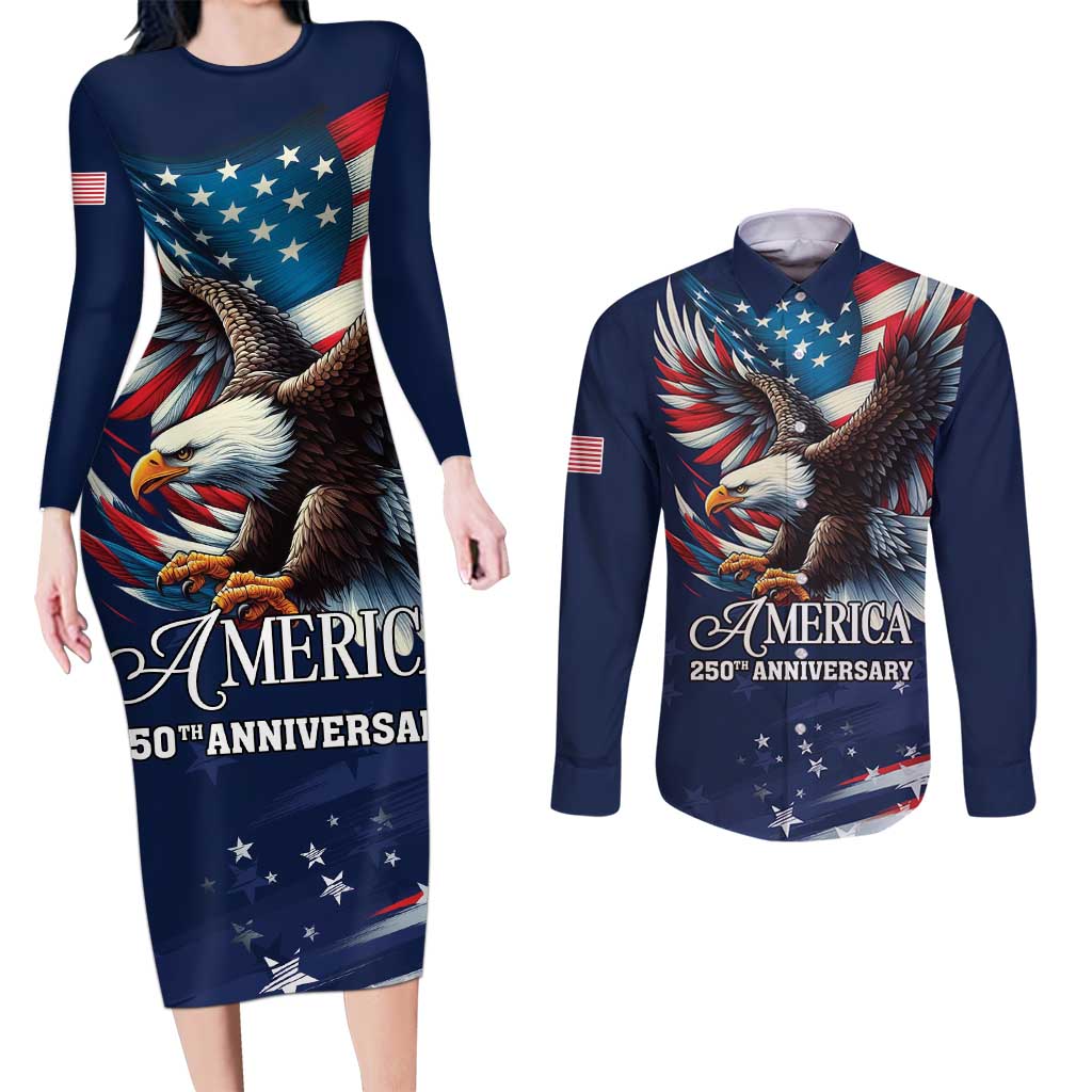 US Navy 250th Anniversary Couples Matching Long Sleeve Bodycon Dress and Long Sleeve Button Shirt Proudly Served Veteran - Wonder Print Shop