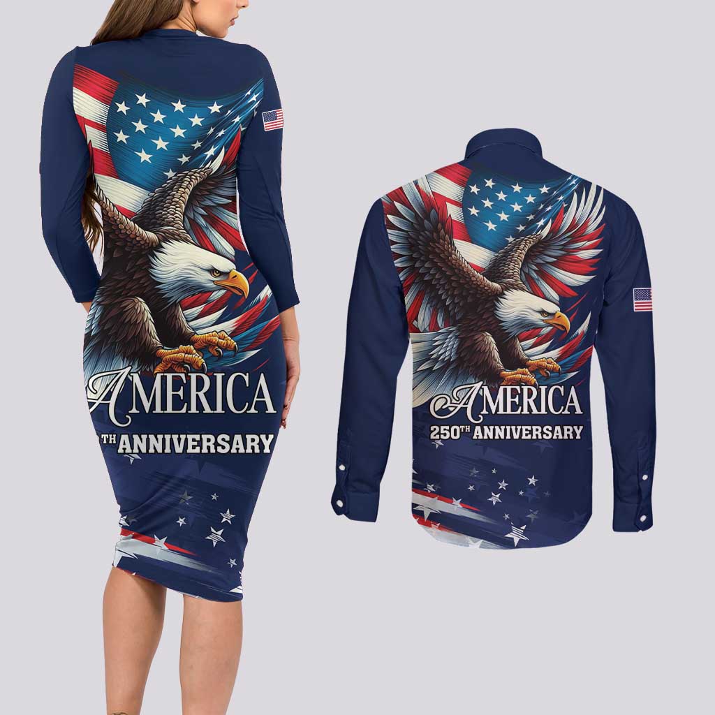 US Navy 250th Anniversary Couples Matching Long Sleeve Bodycon Dress and Long Sleeve Button Shirt Proudly Served Veteran - Wonder Print Shop