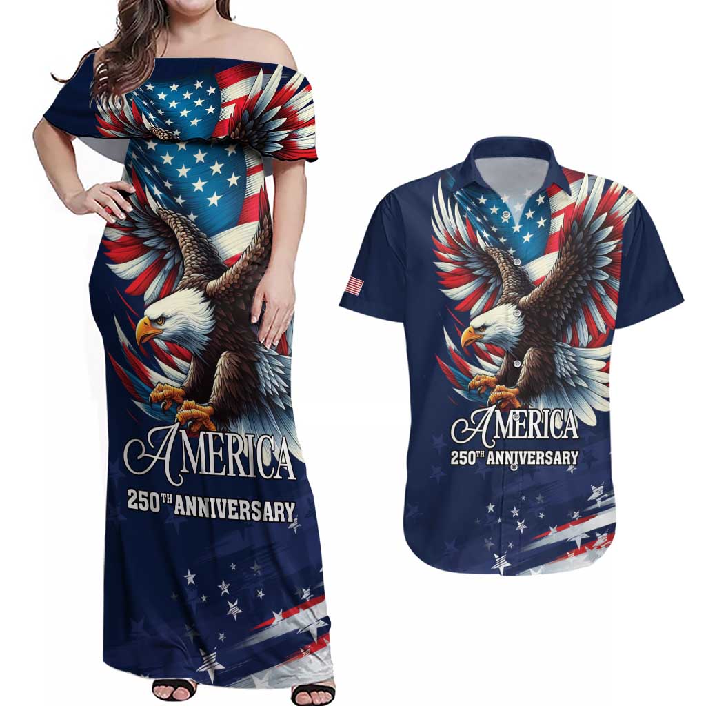 US Navy 250th Anniversary Couples Matching Off Shoulder Maxi Dress and Hawaiian Shirt Proudly Served Veteran - Wonder Print Shop