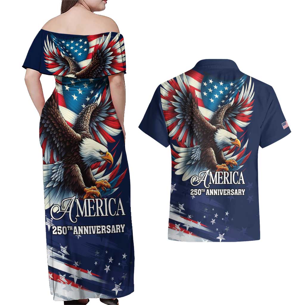 US Navy 250th Anniversary Couples Matching Off Shoulder Maxi Dress and Hawaiian Shirt Proudly Served Veteran - Wonder Print Shop