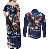 US Navy 250th Anniversary Couples Matching Off Shoulder Maxi Dress and Long Sleeve Button Shirt Proudly Served Veteran - Wonder Print Shop