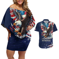 US Navy 250th Anniversary Couples Matching Off Shoulder Short Dress and Hawaiian Shirt Proudly Served Veteran - Wonder Print Shop