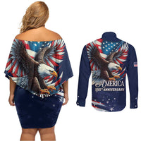 US Navy 250th Anniversary Couples Matching Off Shoulder Short Dress and Long Sleeve Button Shirt Proudly Served Veteran - Wonder Print Shop