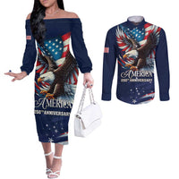 US Navy 250th Anniversary Couples Matching Off The Shoulder Long Sleeve Dress and Long Sleeve Button Shirt Proudly Served Veteran - Wonder Print Shop