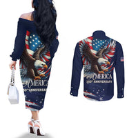 US Navy 250th Anniversary Couples Matching Off The Shoulder Long Sleeve Dress and Long Sleeve Button Shirt Proudly Served Veteran - Wonder Print Shop