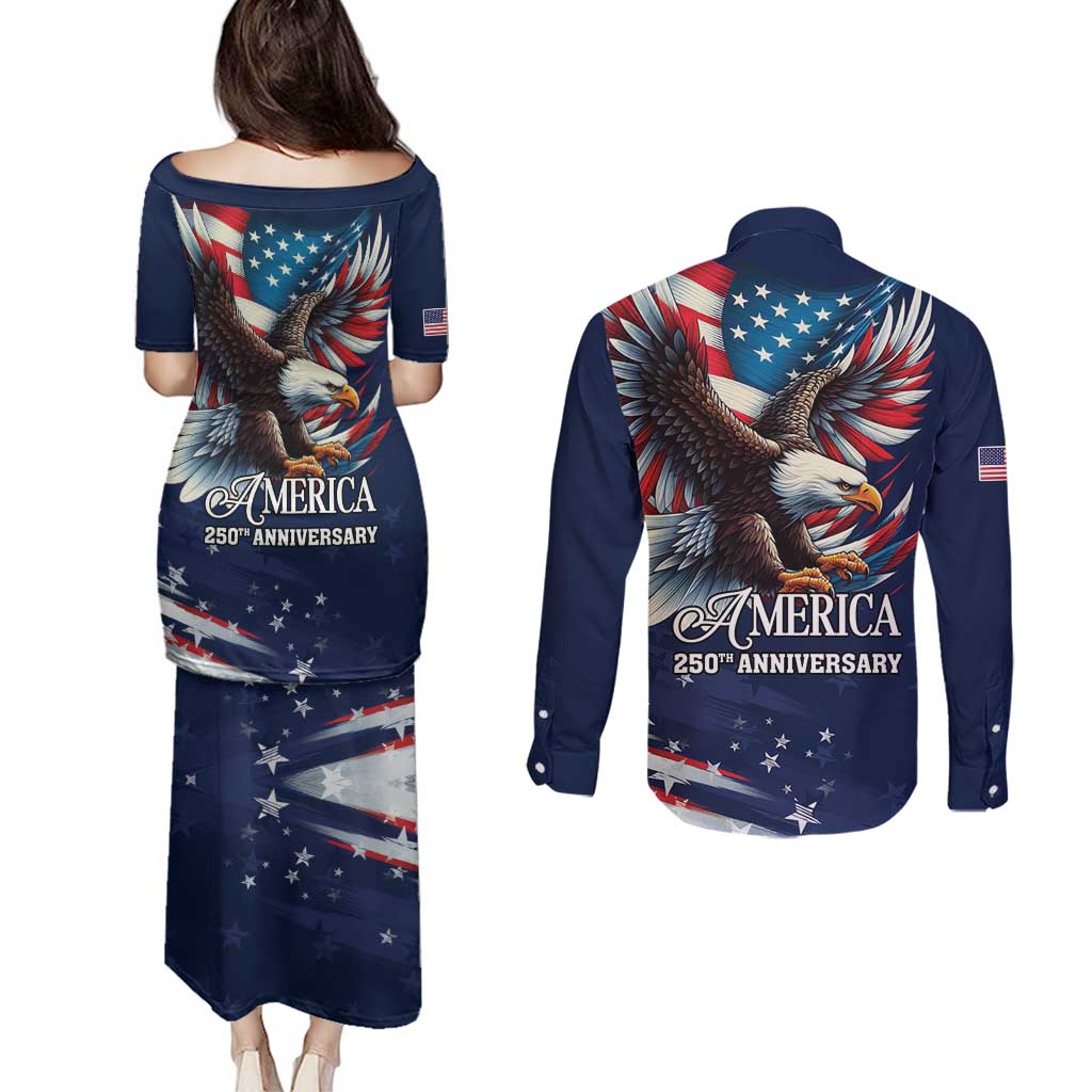 US Navy 250th Anniversary Couples Matching Puletasi and Long Sleeve Button Shirt Proudly Served Veteran - Wonder Print Shop