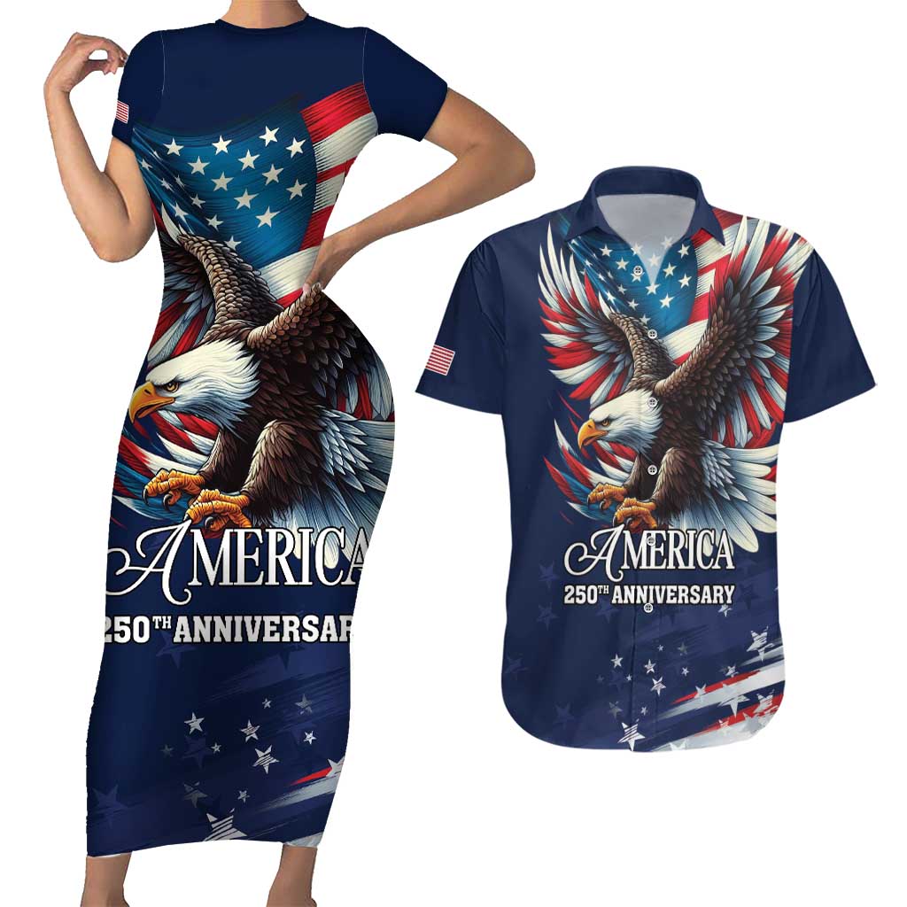 US Navy 250th Anniversary Couples Matching Short Sleeve Bodycon Dress and Hawaiian Shirt Proudly Served Veteran - Wonder Print Shop
