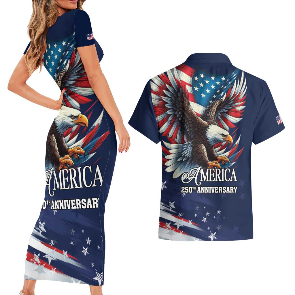 US Navy 250th Anniversary Couples Matching Short Sleeve Bodycon Dress and Hawaiian Shirt Proudly Served Veteran - Wonder Print Shop