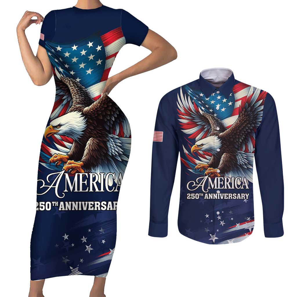 US Navy 250th Anniversary Couples Matching Short Sleeve Bodycon Dress and Long Sleeve Button Shirt Proudly Served Veteran - Wonder Print Shop