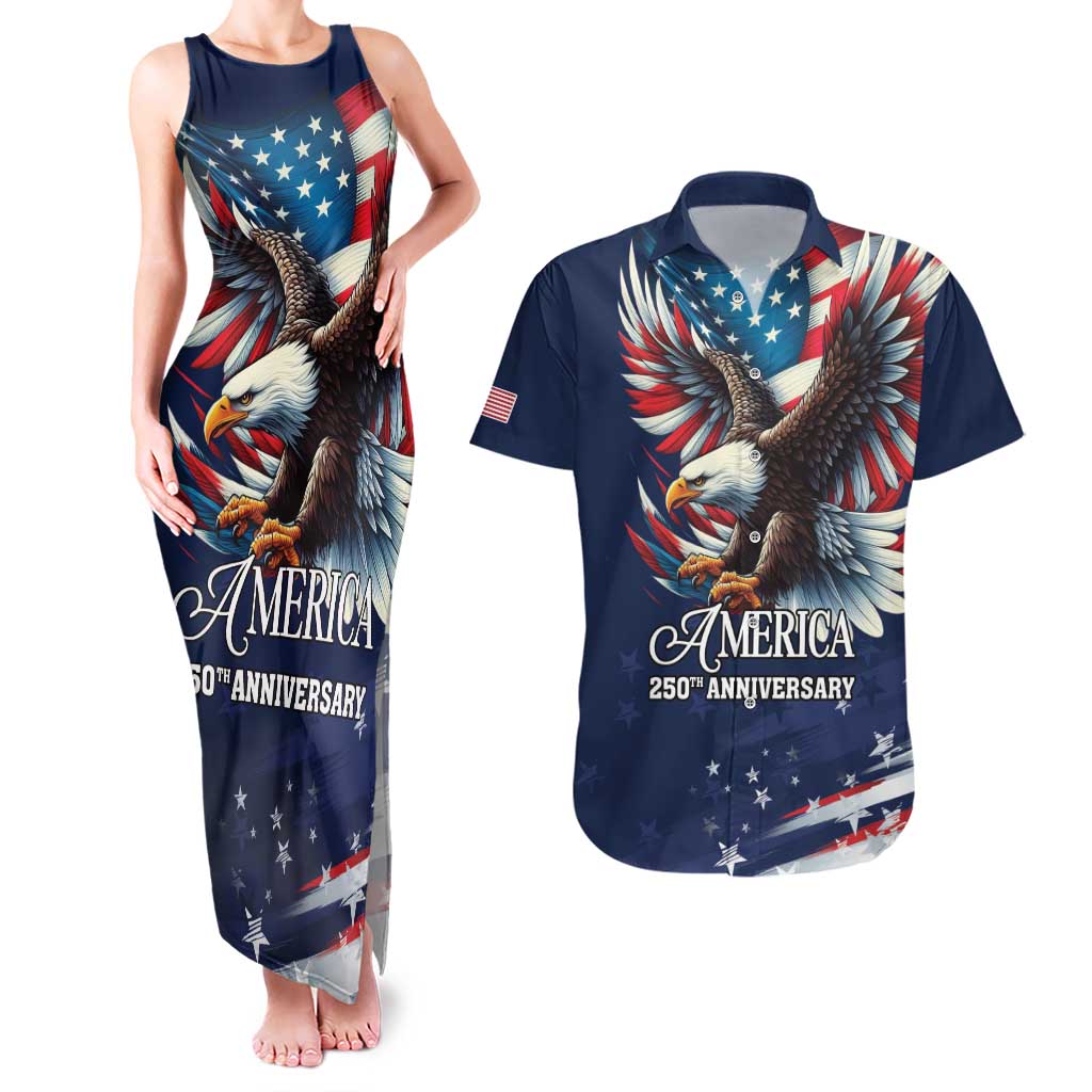 US Navy 250th Anniversary Couples Matching Tank Maxi Dress and Hawaiian Shirt Proudly Served Veteran - Wonder Print Shop