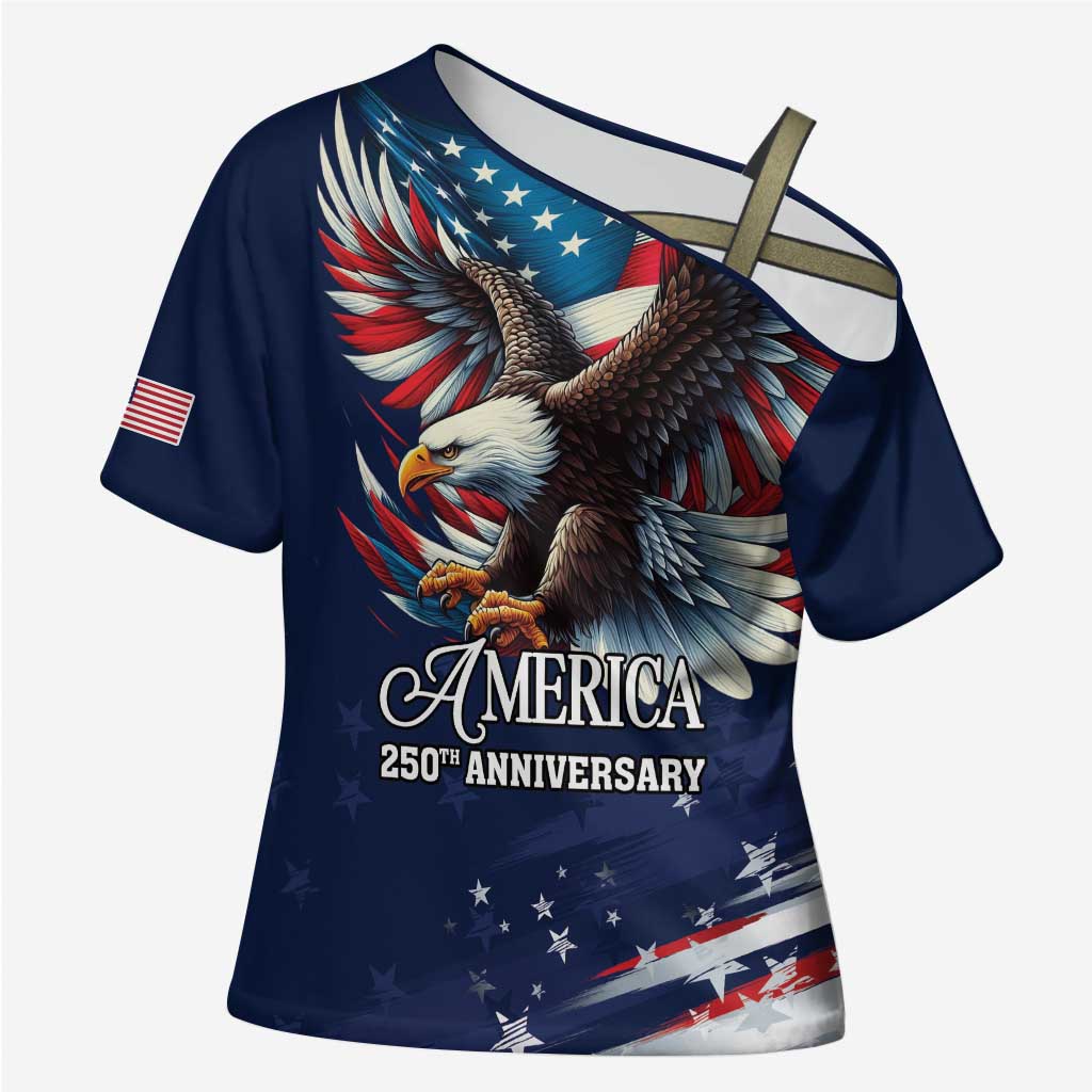 US Navy 250th Anniversary Cross Shoulder Shirt Proudly Served Veteran - Wonder Print Shop