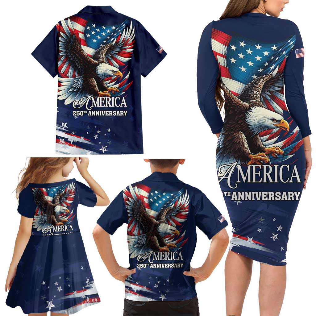 US Navy 250th Anniversary Family Matching Long Sleeve Bodycon Dress and Hawaiian Shirt Proudly Served Veteran - Wonder Print Shop