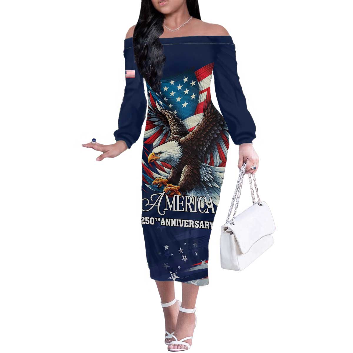 US Navy 250th Anniversary Family Matching Off The Shoulder Long Sleeve Dress and Hawaiian Shirt Proudly Served Veteran - Wonder Print Shop